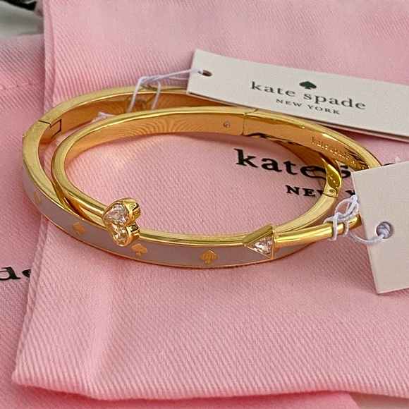 💗NWT💗Kate Spade Chalk Pink Enamel Hinged Bangle & CZ Heart Bracelet - Picture 5 of 10